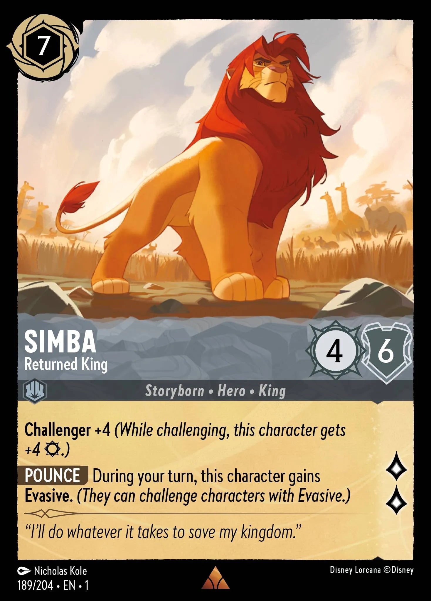Simba - Returned King | The First Chapter #189 (Near Mint) | Disney Lorcana Single Australia (Near Mint)