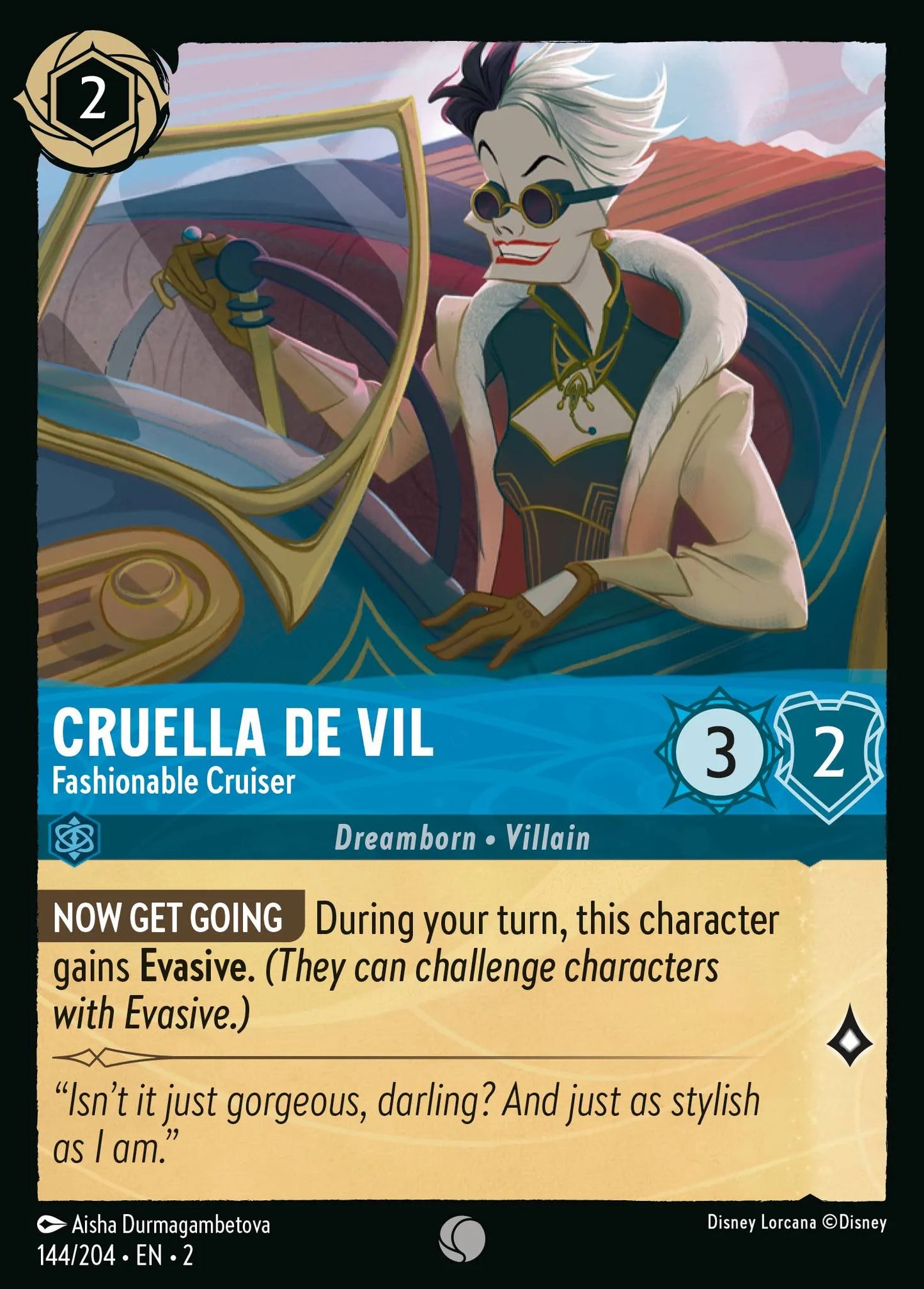 Cruella De Vil - Fashionable Cruiser | Rise of the Floodborn #144 (Near Mint Foil) | Disney Lorcana Single Australia (Near Mint)