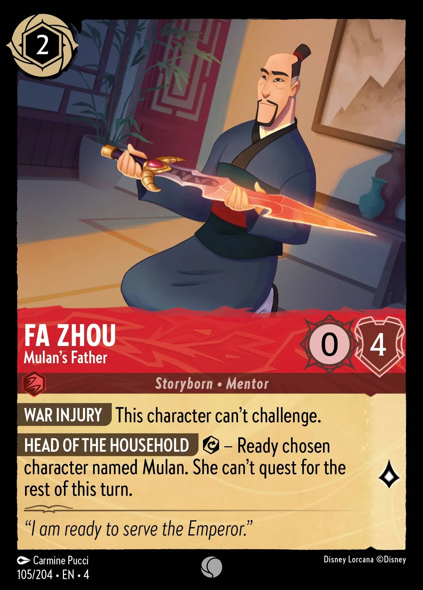 Fa Zhou - Mulan's Father | Ursula's Return #105 (Near Mint) | Disney Lorcana Single Australia (Near Mint)