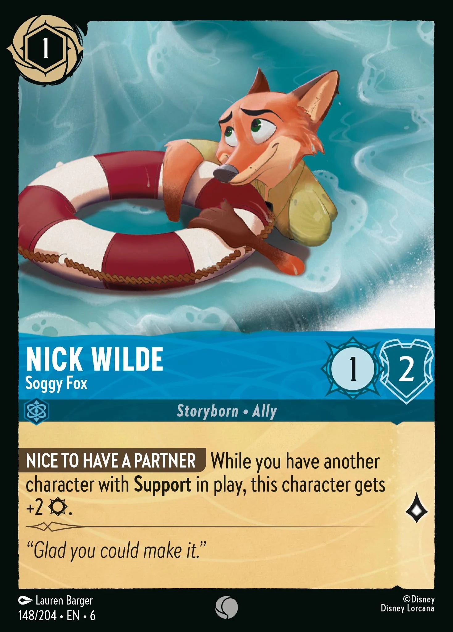 Nick Wilde - Soggy Fox | Azurite Sea #148 (Near Mint Foil) | Disney Lorcana Single Australia (Near Mint)