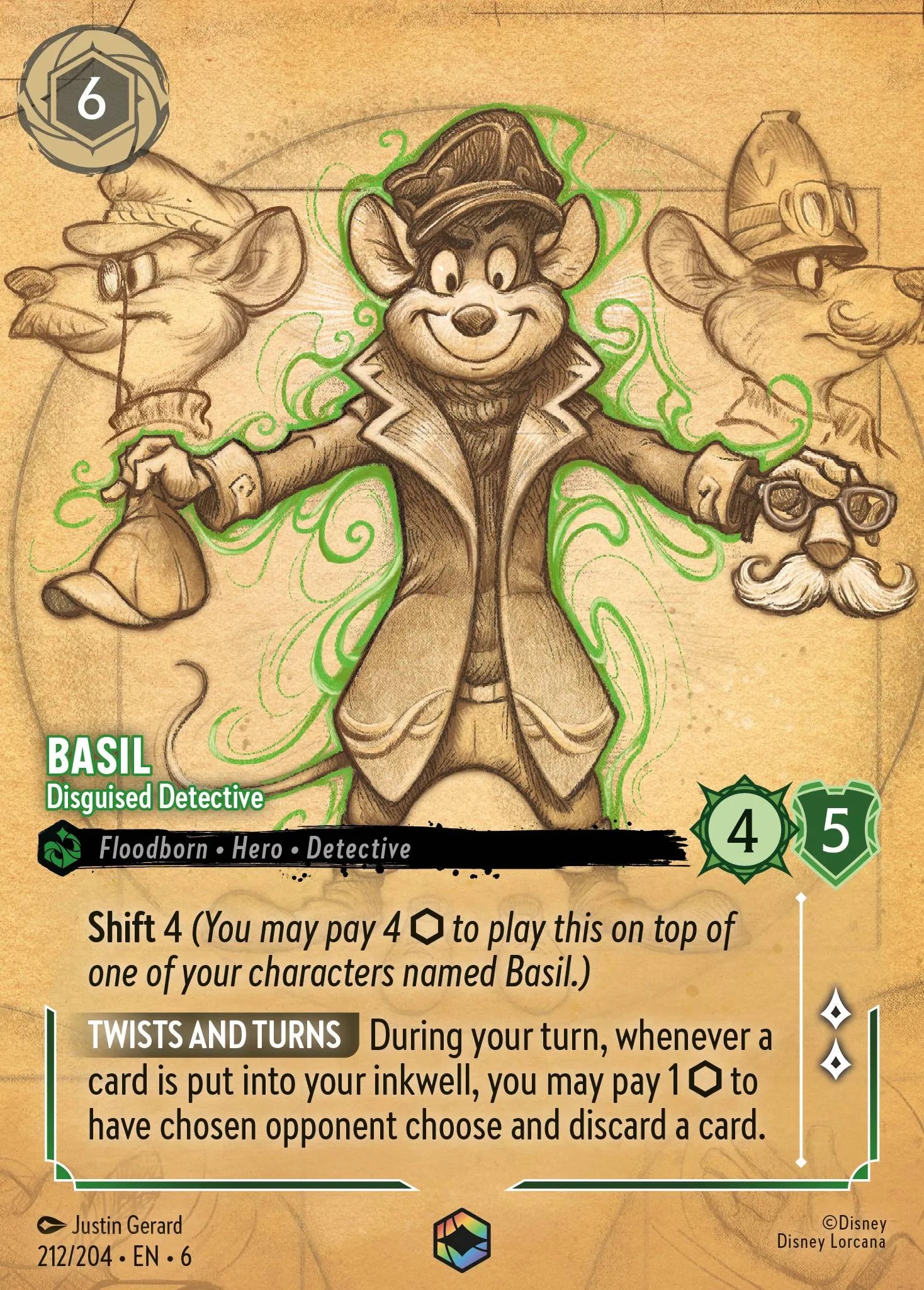 Basil - Disguised Detective | Azurite Sea #212 (Near Mint) | Disney Lorcana Single Australia (Near Mint)
