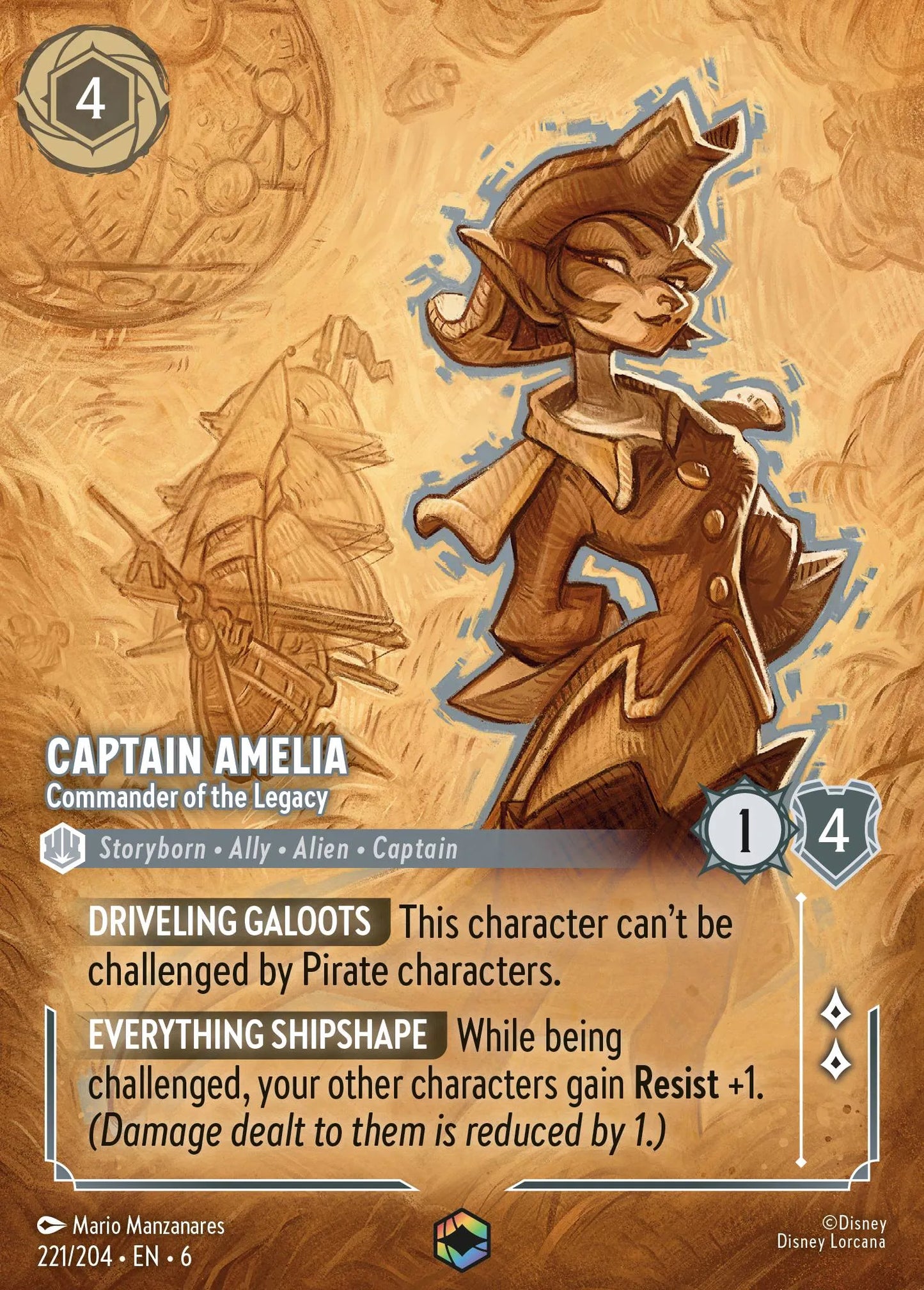 Captain Amelia - Commander of the Legacy | Azurite Sea #221 (Near Mint) | Disney Lorcana Single Australia (Near Mint)