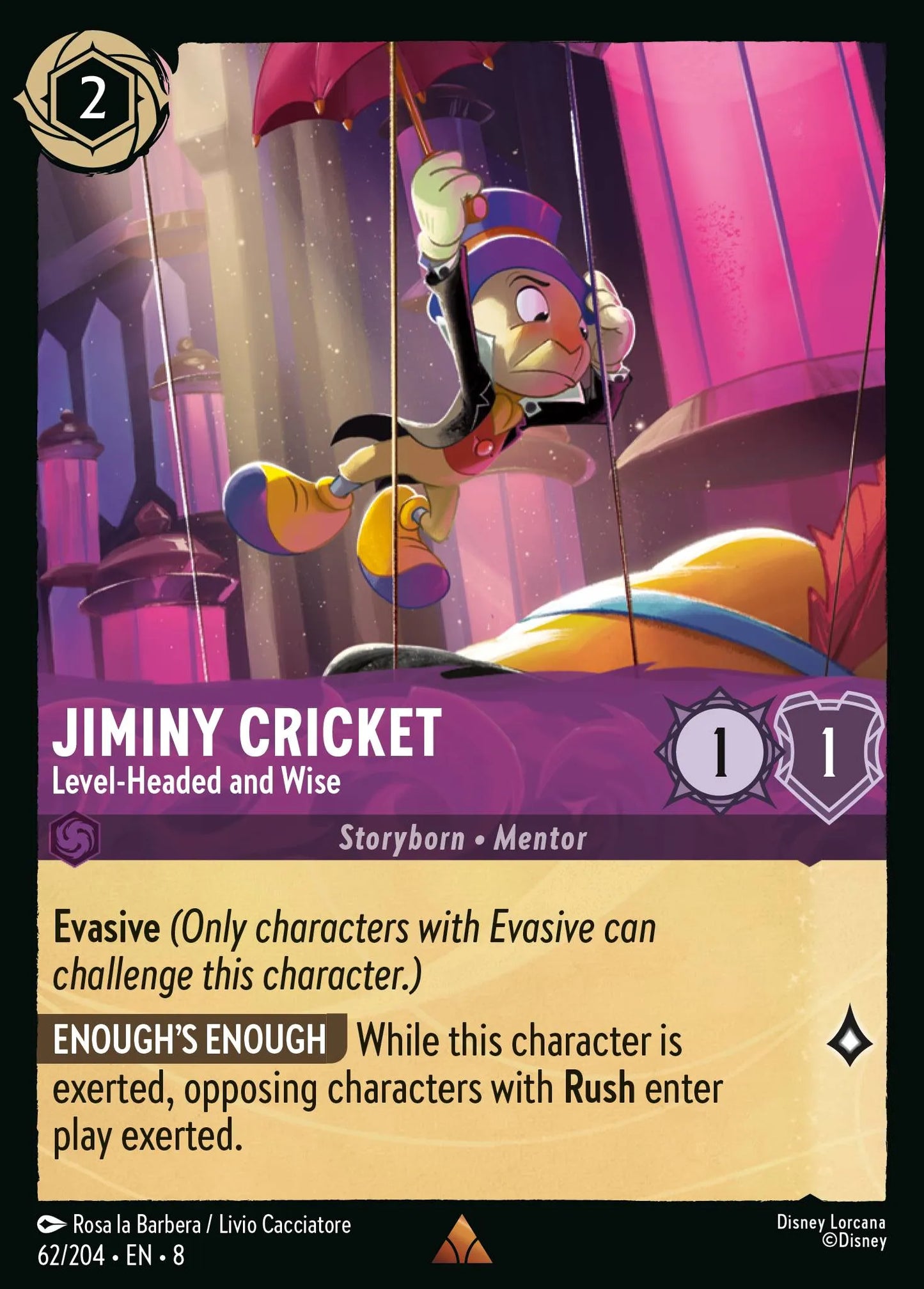 Jiminy Cricket - Level-Headed and Wise | Reign of Jafar #62 (Near Mint) | Disney Lorcana Single Australia (Near Mint)