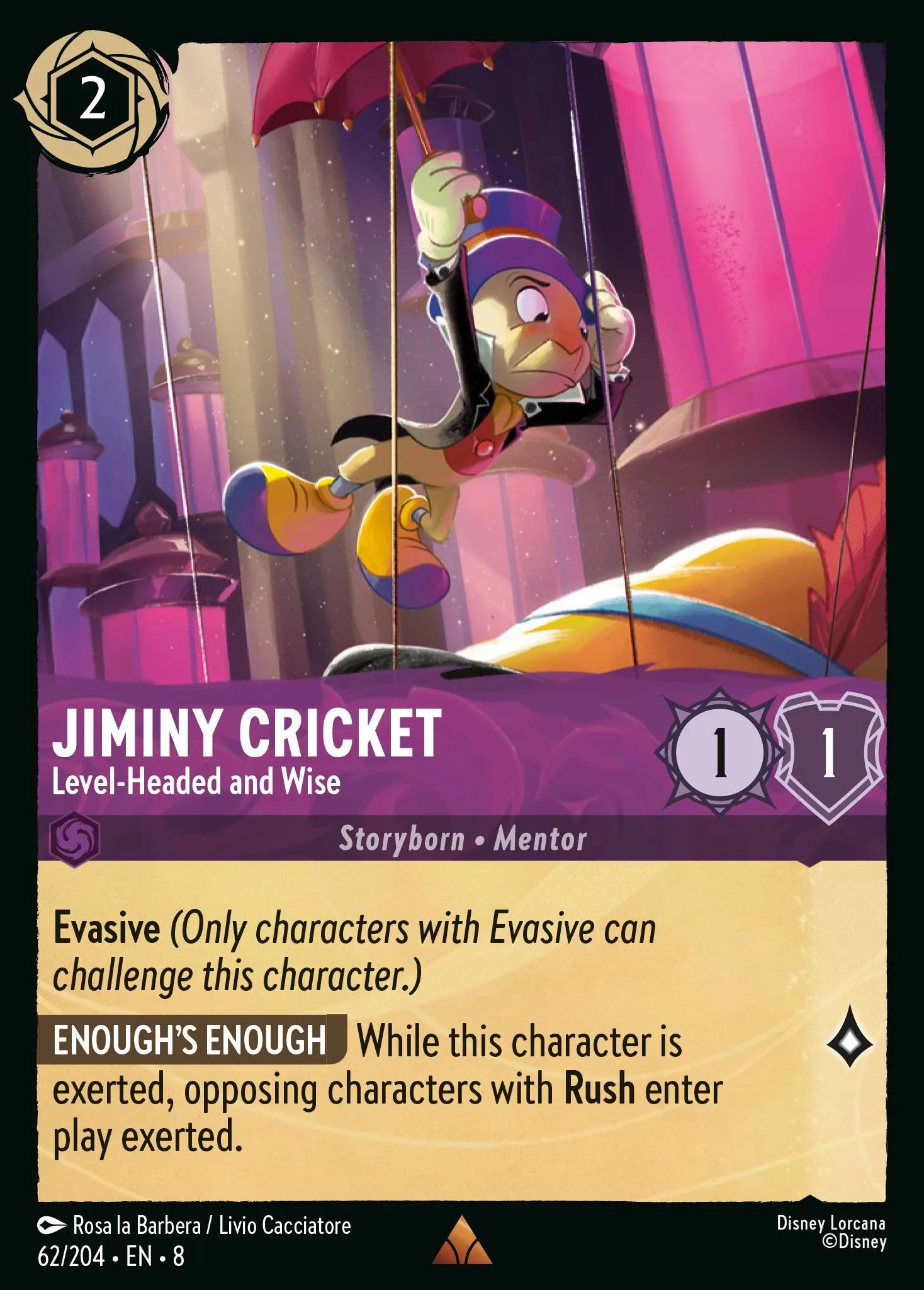 Jiminy Cricket - Level-Headed and Wise | Reign of Jafar #62 (Near Mint) | Disney Lorcana Single Australia (Near Mint)