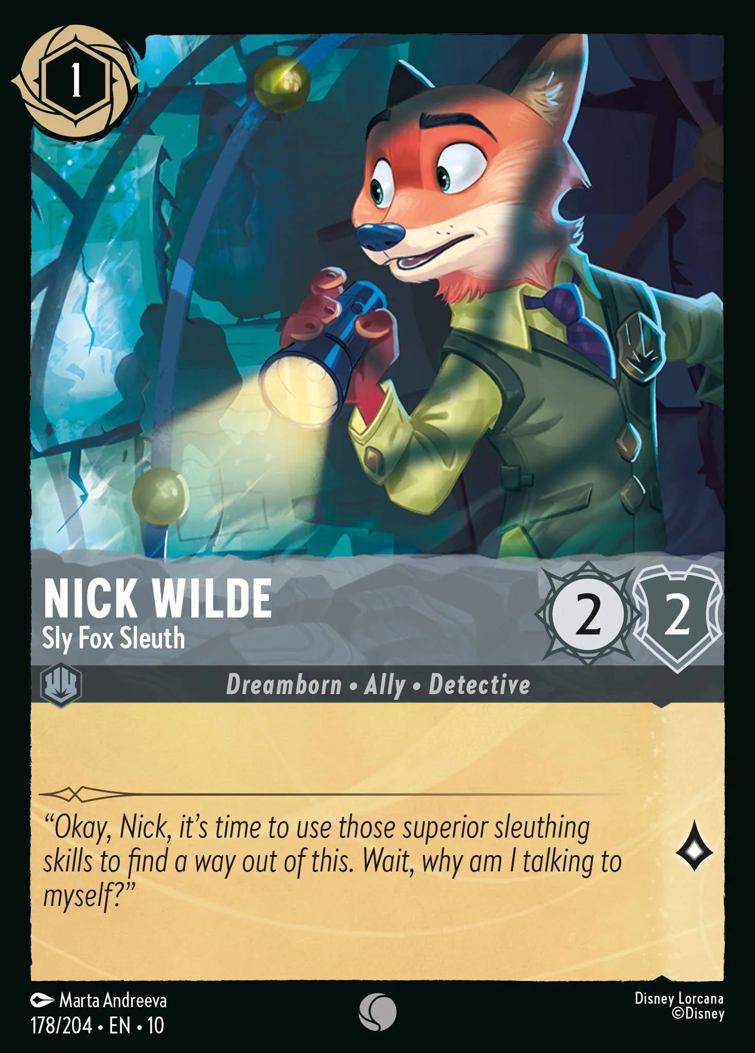 Nick Wilde - Sly Fox Sleuth | Whispers in the Well #178 (Near Mint Foil) | Disney Lorcana Single Australia (Near Mint)