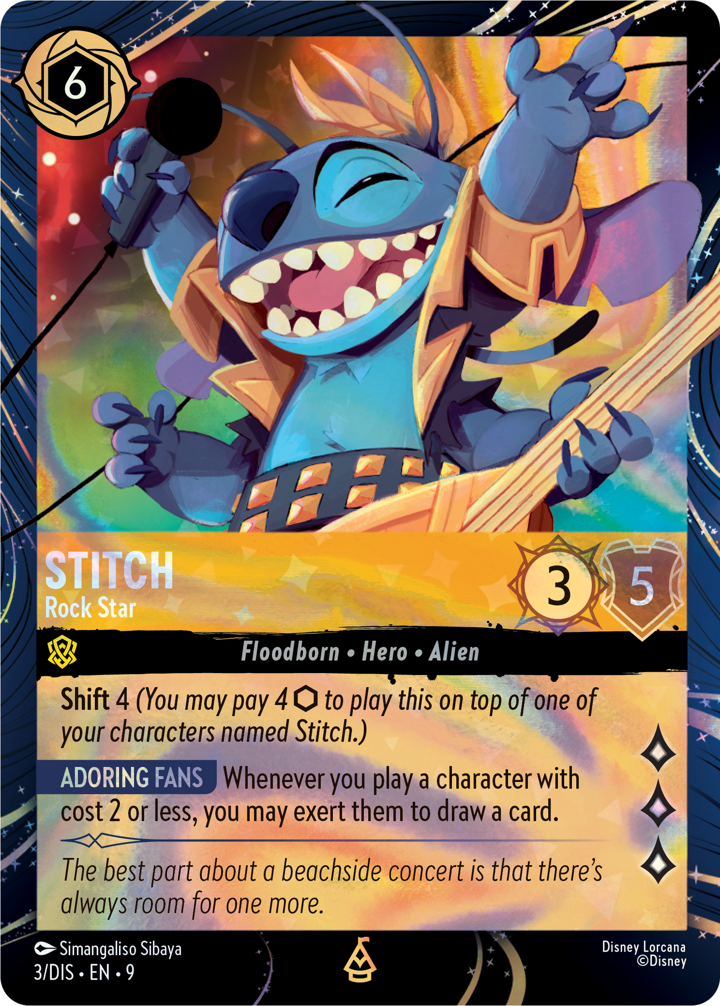Stitch - Rock Star | EPCOT Festival of the Arts Promo (3/DIS·EN·9) | Disney Lorcana Single Australia (Near Mint)