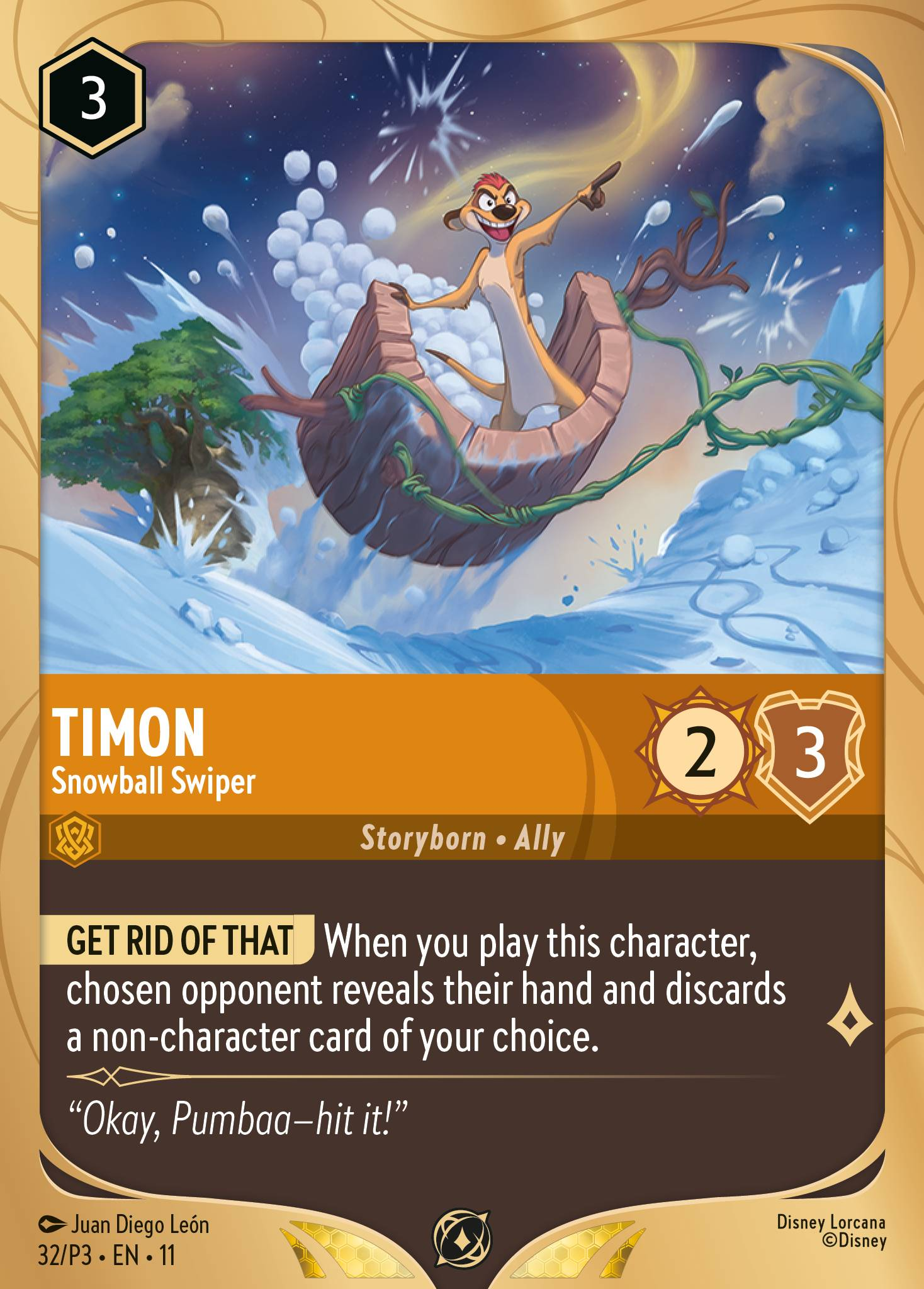 Timon - Snowball Swiper | Winterspell Prerelease promo Promo (32/P3·EN·11) | Disney Lorcana Single Australia (Near Mint)